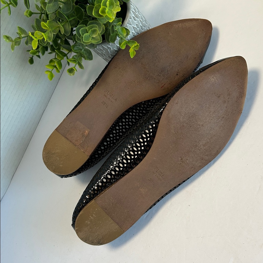 Furla Black Patent Leather Mesh Flats - Picture 10 of 17